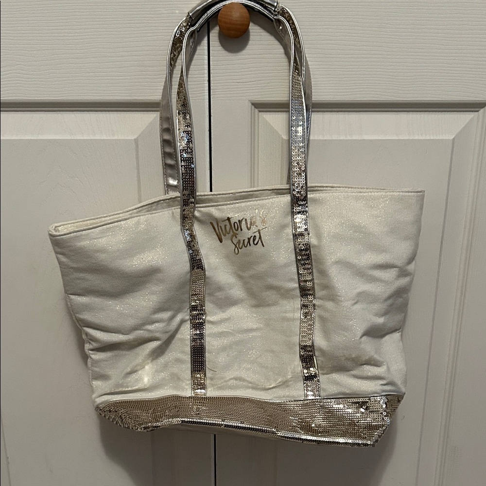 Victoria's Secret Cream and Gold Sequin Tote